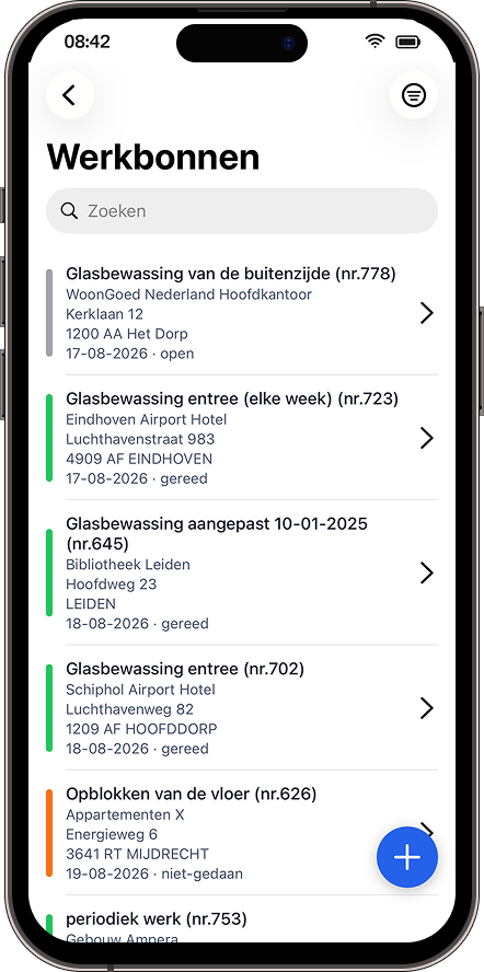 Digitale werkbon in de app voor glazenwassers