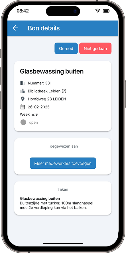 Werkbon in de Schoonsoft-app voor glazenwassers