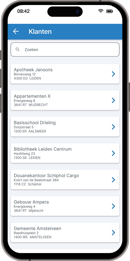 Klantenoverzicht in de Schoonsoft-app