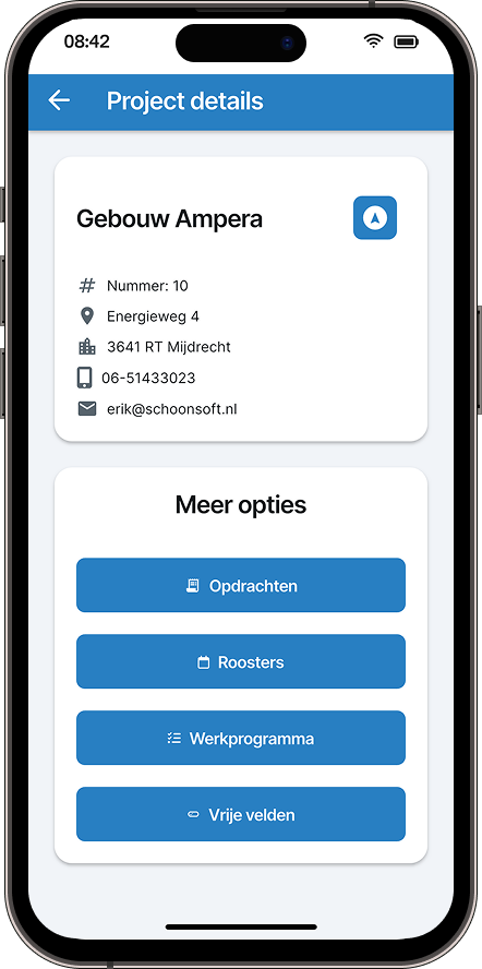Projectgegevens in de Schoonsoft-app