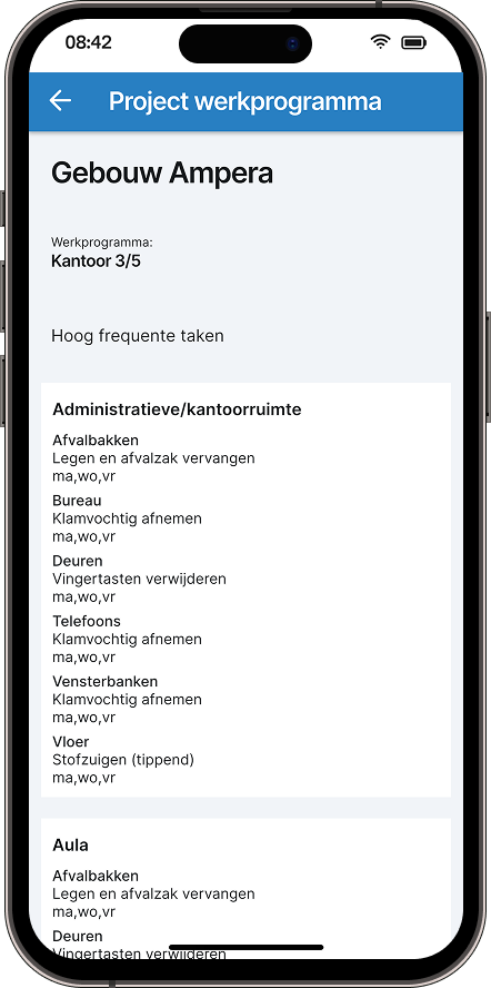 Werkprogramma in de Schoonsoft-app